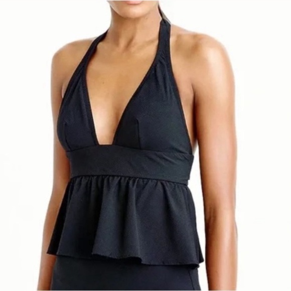 J. CREW - Swim Halter Peplum Tankini In Pique Black - Picture 3 of 10